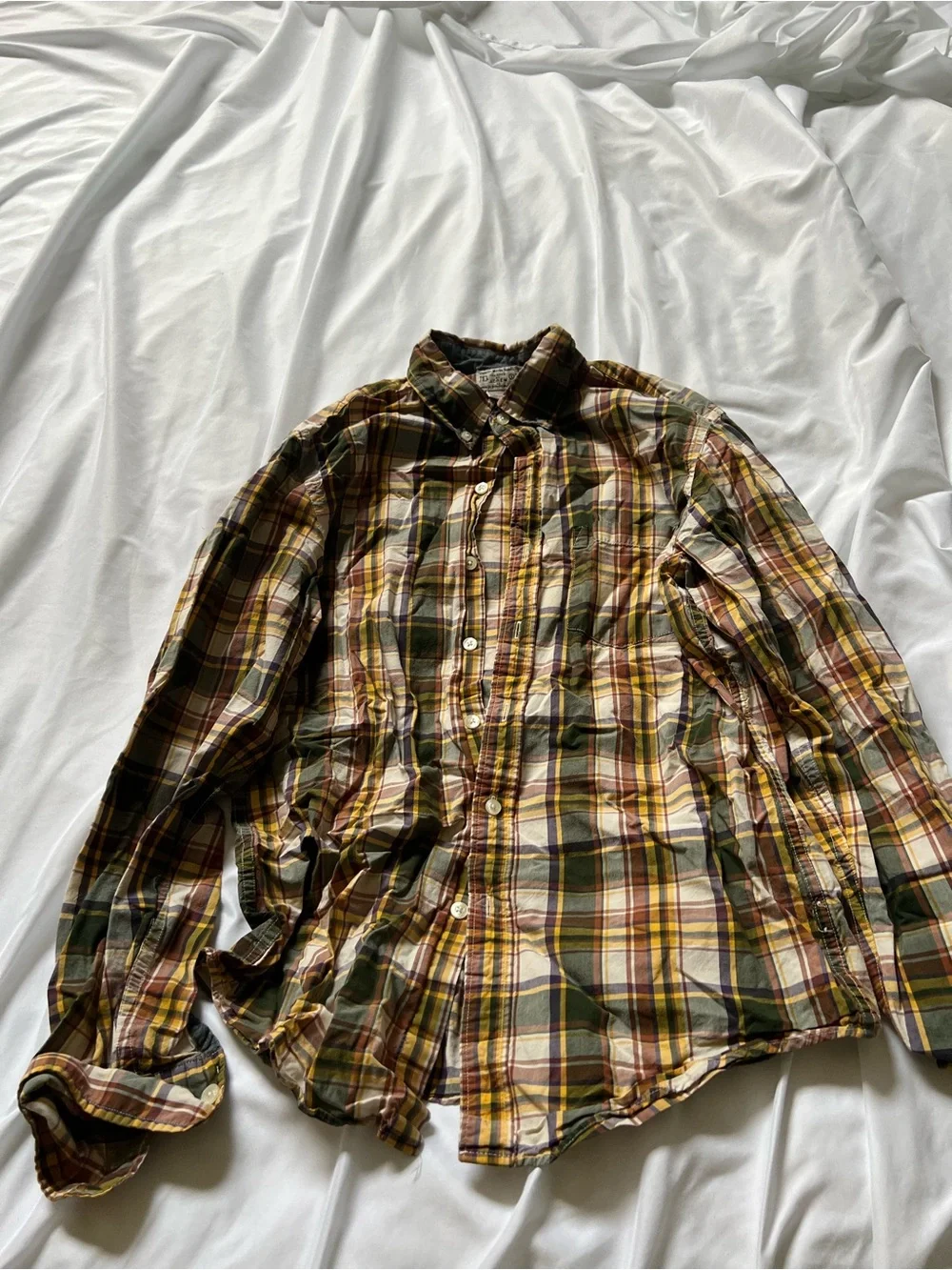 J. Crew Yellow and Green Plaid Cotton Button-Down Shirt